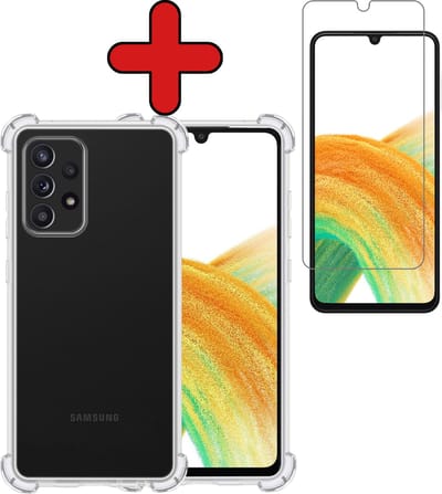 Hoesje - Met Screenprotector - Geschikt voor Samsung Galaxy A33 - Sterk & Shockproof - Back Cover - Siliconen Case - Telefoon Hoes - Shock Proof - Telefoonhoes - Transparant
