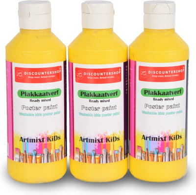 Plakkaatverf Uitwasbaar Plakkaatverf Set (3x 250 ml) | Geel, Waterbasis, Kindvriendelijk | Essentieel Knutselspullen Voor Kinderen en Volwassenen