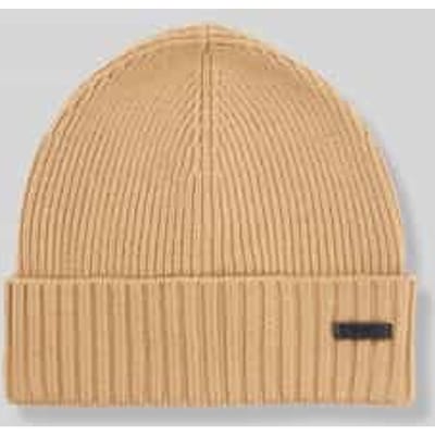 HUGO BOSS muts wol - heren muts met omslag - midden beige