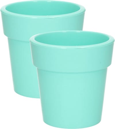 Hega Hogar Plantenpot - Set van 2x stuks - pastel groen - kunststof - 25 x 25 cm - binnen/buiten
