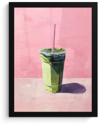 Poster in lijst - Fotolijst 30x40 cm - Posters - Beker - Rietje - Minimalistisch - Groen - Posterlijst zwart - Decoratie - Wanddecoratie woonkamer - Muurdecoratie slaapkamer