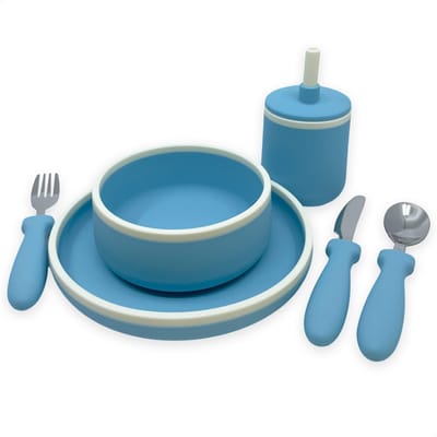 Smikkels - Siliconen kinder dinerset - Eetset baby - Servies - Serviesset - Kinderbestek - Veilig Kinderservies - Duurzaam - Baby - Peuter - Kleuter - Blauw