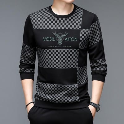 Herfst Nieuw Sweatshirt voor Mannen en Vrouwen, Koreaanse Stijl Casual Los Trendy Ronde Hals Bedrukt T-shirt met Lange Mouwen voor Mannen XXXXL black
