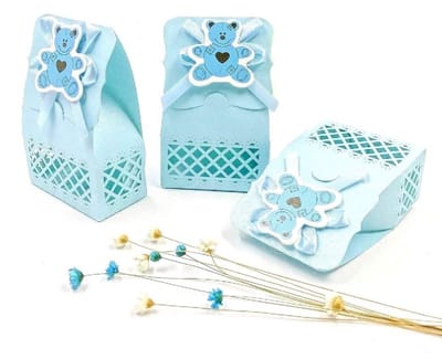 Allecto - Baby Cadeau Dozen - Blauw - 24 Stuks - Perfect voor Babyshowers en Verjaardagen - Kleine Giftboxen met Beer en Strik - Geschikt voor Jong...