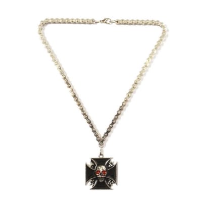 Kodiak Ketting Black Cross Skull red eyes