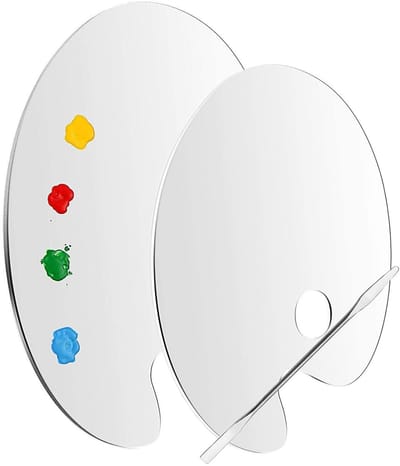Dailygoods- Verfmengpalet 2 stuks - Helder Acrylverfpalet - Ovaal 22 x 15 cm / 20 x 30 cm - Roestvrijstalen Mengstaven - Perfect voor Schilderen - Schilderspalet