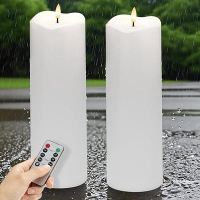 Grote LED Kaarsen - Vlamloze Zuilen - Buiten Decoratie - Waterdicht IP55 Ontwerp - 4x12 Inch - Wit