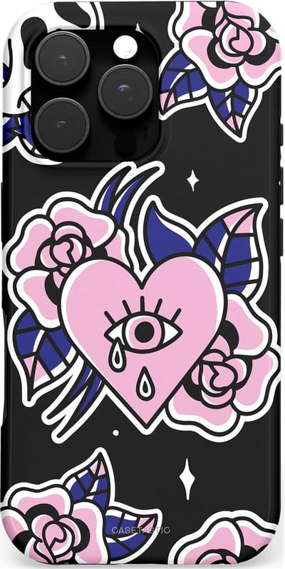 Casetastic hoesje geschikt voor Apple iPhone 16 Pro - MagSafe - Dubbellaagse bescherming - Eindeloze passie - Fashion Case - Zwart Grijs Lichtroze Wit