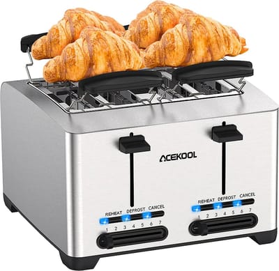 Eszenzics™ RVS Broodrooster - Toaster - 4 Sneden - Extra brede sleuven - 7 warmteniveaus - 1500W - Gescheiden dubbele bediening - Ontdooifunctie