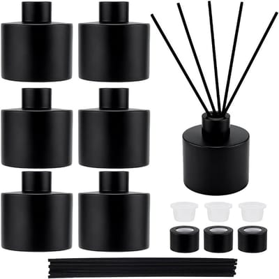 Dailygoods - Set van 6 Matzwarte Glazen Diffusorflessen voor Etherische Oliën