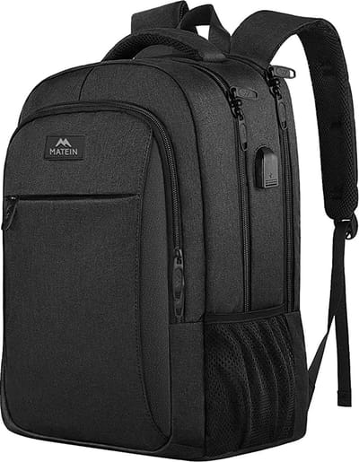 PS rugzak 36 liter met USB oplaadpoort, veel vakken, geschikt voor laptop, als schooltas, waterbestendig, voor dames en heren,handig en mooi in de kleur zwart