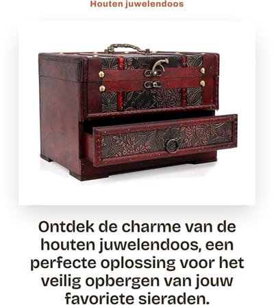 Dailygoods- Juwelendoos Duurzaam - Vintage Houten Juwelendoos - Organizer met Laden - Spiegel - Voor Ringen/Halskettingen/Horloges - Sieradenbox