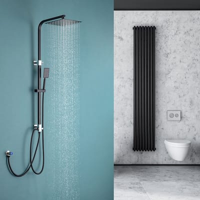 Auralum Max Regendouche Zwart - Douchesysteem Met Omstelling Voor wandmontage - 10 inch Douchekop - Inclusief Plankje - Waterbesparend - Hoogte Verstelbaar 72-110 cm