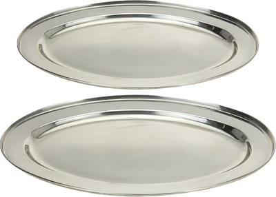 Excellent Houseware serveerschalen set - 2x stuks - ovaal - zilver - rvs - 35 x 21 cm/40 x 26 cm - voedsel serveren