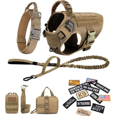 Militair Groot Hondentuig Halsband Riem Tassen Patches Set Huisdier Mechelse Herder Trainingsvesten Tactische Hondentuigen Accessoires (as the picture,S)