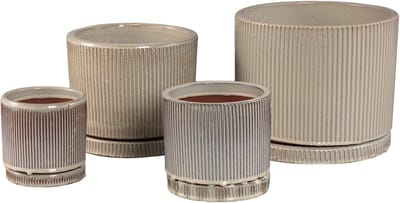 PTMD Meliya Cream Ceramic Pot Set Of 4 Cilinder Ribbed