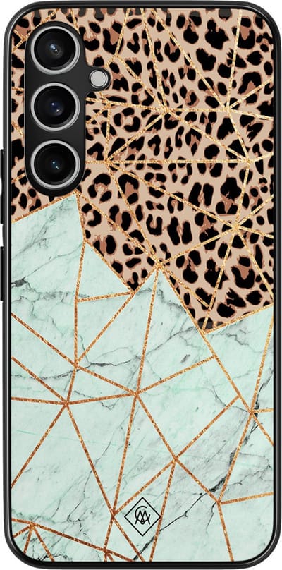 Casimoda® hoesje - Geschikt voor Samsung Galaxy S23 FE - Luipaard Marmer Mint - Zwart TPU Backcover - Luipaardprint - Mint