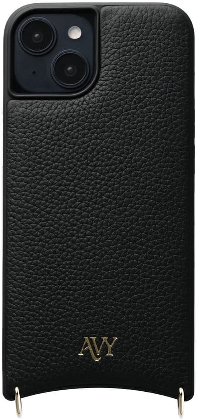 AVY Leren Hoesje | Geschikt voor Apple iPhone 14 / 13 | Compatibel met MagSafe | Leather Case | Back Cover | Haakjes voor koord | Zwart