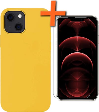 Hoes - Met Screenprotector - Geschikt voor Apple iPhone 13 Mini - Sterk & Shockproof - Back Cover - Siliconen Case - Telefoon Hoes - Geel