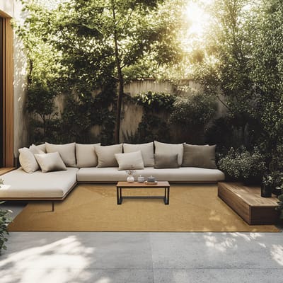 tectake® Vloerkleed 200 x 290 cm – Gevlochten Kleed in Jute-Look – Boho Vloerkleed voor Binnen en Buiten – Weerbestendig en Onderhoudsvriendelijk – Natuurkleur