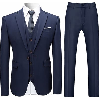 3-delig slim-fit effen donkerblauw chic formeel bruiloftspak