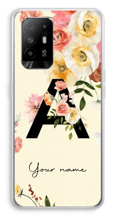 Gepersonaliseerd - Case Company® - Hoesje geschikt voor Oppo A94 5G hoesje - Flirty Flowers Monogram - Soft Cover Telefoonhoesje - Bescherming aan alle Kanten en Schermrand
