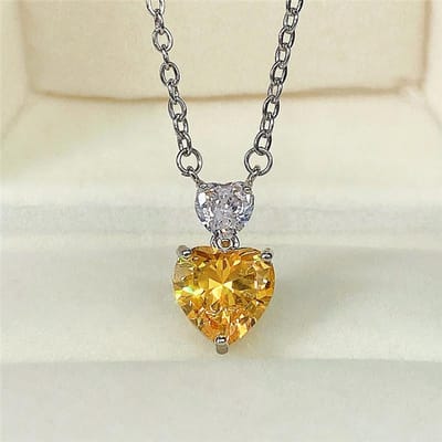 Huitan Prachtige Hart Ketting Verlovingsaccessoires voor Vrouwen Bling Bling Liefde Cubic Zirconia Verjaardagscadeau Statement Sieraden 45cm white