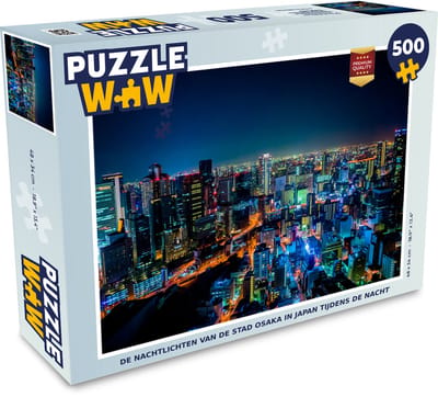 Puzzel De nachtlichten van de stad Osaka in Japan tijdens de nacht - Legpuzzel - Puzzel 500 stukjes
