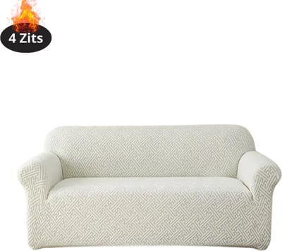 Livano Bankhoes - Bankbeschermer - Stretch - Sofa Cover - Effen - Wit - 4 Zits