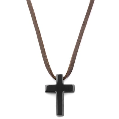 Iconic | De Zoon Leren Ketting met Zwart Kruis