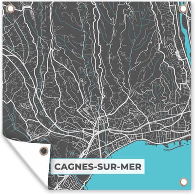 Tuin poster Cagnes-sur-Mer - Frankrijk - Plattegrond - Kaart - Stadskaart - 200x200 cm - Tuindoek