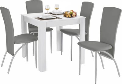 Lynn & Nicole - Set van Eettafel 80x80cm met 4 Stoelen Lichtgrijs