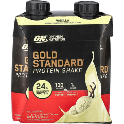 Optimum Nutrition, Gold Standard Eiwitshake, Vanille, 4 Verpakkingen, 11 fl oz (325 ml) Elk