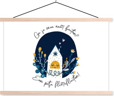 Posterhanger incl. Poster 90x60 cm - Schoolplaat - Quotes - Spreuken - Ga je mee naar buiten? - Textielposter - Blanke latten