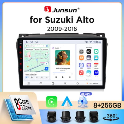 Junsun draadloze CarPlay Android Auto autoradio voor Suzuki Alto Mk7 (GF/HA25) 2009-2014 met ingebouwde koelventilator, Android GPS navigatie, multimediaspeler, WiFi, DSP, RDS, BT, SWC, IPS