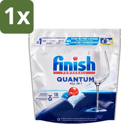 Finish Powerball - Quantum All in 1 - Vaatwastabletten - Stralende Glans - 18 Tabletten - 1 stuk