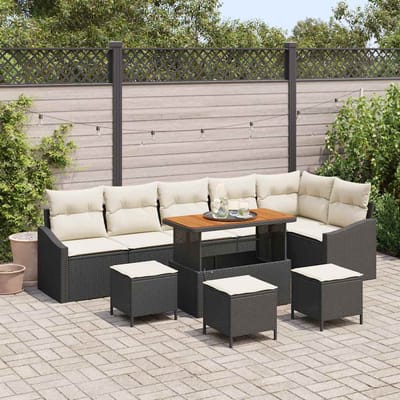 vidaXL - Tuinbank - Set - 10 - st - 8-Aantal - zitplaatsen - Zwart - Poly - rattan