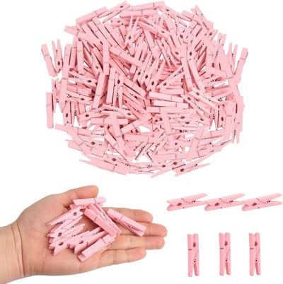 Houten Knijpers - Kledingknijpers Decoratie - Ambachten Foto's - Natuurlijk Hout - 100 Stuks - Baby Roze