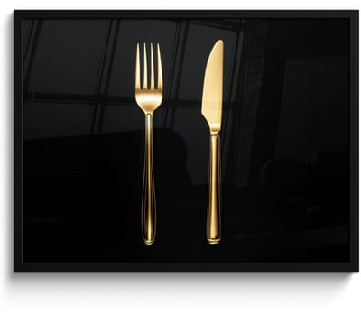 Fotolijst inclusief poster - Posterlijst 70x50 cm - Posters - Bestek - Goud - Mes - Vork - Foto in lijst - Keuken decoratie muur - Wanddecoratie accessoires - Muurdecoratie - Schilderijen