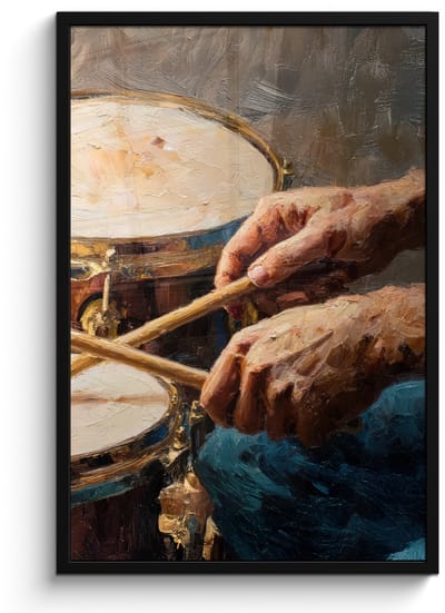 Poster in lijst - Fotolijst 60x90 cm - Posters - Drumstokken - Olieverf - Man - Posterlijst zwart - Decoratie - Wanddecoratie woonkamer - Muurdecoratie slaapkamer