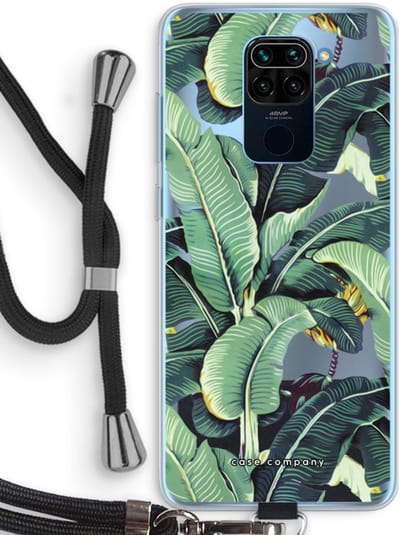 Case Company® - Hoesje met koord geschikt voor Xiaomi Redmi Note 9 hoesje met Koord - Bananenbladeren - Telefoonhoesje met Zwart Koord - Bescherming aan alle Kanten en Over de Schermrand