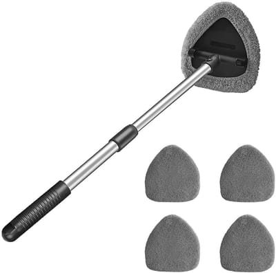 Dailygoods- Ruitenreinigingsgereedschap met lange uitschuifbare handgreep - Microvezelpads - Draaibare kop - Duurzaam - Lichtgewicht - Ideaal voor interieur en exterieur - Ruitenreiniger
