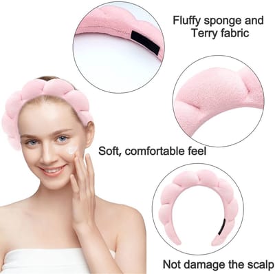 5-delige SPA-hoofdbandenset voor dames - Sponshoofdband - Geschikt voor gezichtsreiniging, huidverzorging, make-up, etc. - Badstof - Polsbandje - Zachte douchehoofdband - Met haarclip - Rood