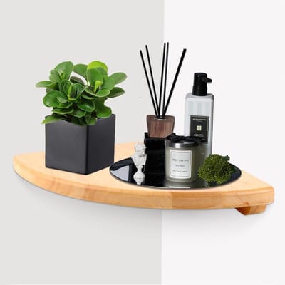 Wandplank - Houten Plank Wandmontage - Hoekrek Display Decor - Hoekplank - Organizer voor Slaapkamer Keuken Badkamer - Bruin