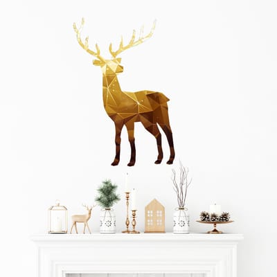 Gouden Origami Hert Kerststicker - Zelfklevende Kerststickers - Feestelijke Decoraties - 105x70cm
