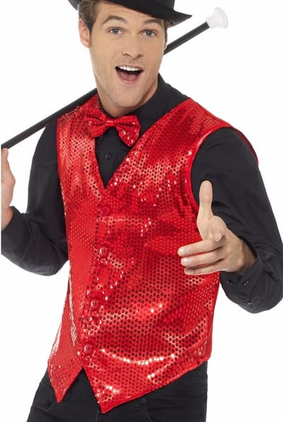 Smiffys carnavalkleding verkleed Pailetten Gilet/vestje - rood - Heren - Polyester 48/50