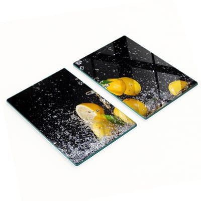 Glazen serveerplanken voor in de keuken met afbeeldingen van citroen en water, 2x40x52 cm