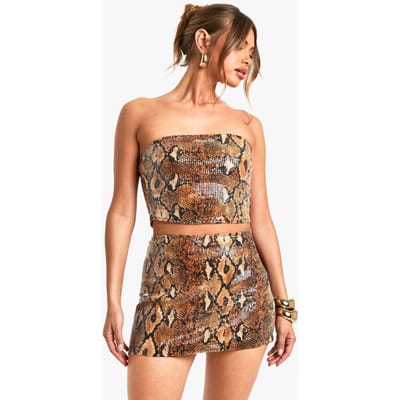 boohoo Dames Sequinslang Mini Rok | Bruin | Maat: 34