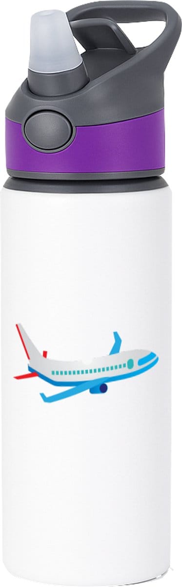 Hacebo® - Vliegtuig waterfles met rietje paars - Piloot - Piloten - steward - stewardes - voertuig - water fles - 650ML
