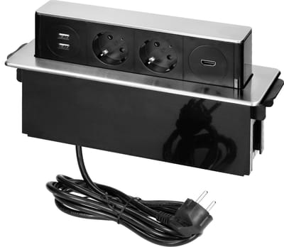 Orno Pop-up Stekkerdoos met usb - Inbouw verdeelstekker met HDMI 2.0 - Stekkerblok met 2 stopcontacten - RVS/Zwart